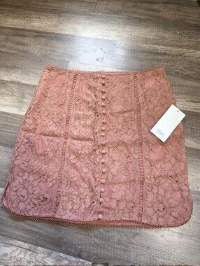 NWT Tobi Whimsigoth Fairycore Boho Rose Lace Button-Front Mini Skirt sienna Rose